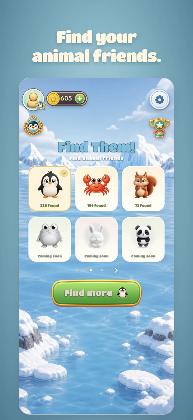 Animal friends to find and collect in Find Them